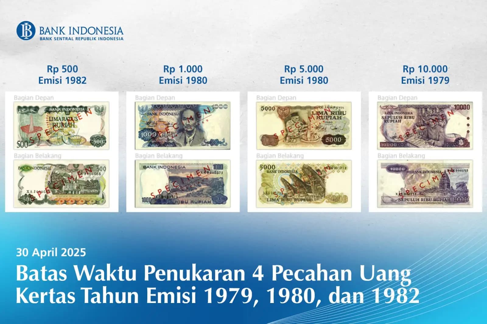 Besok, Batas Waktu Penukaran 4 Pecahan Uang Kertas Tahun Emisi 1979, 1980, dan 1982