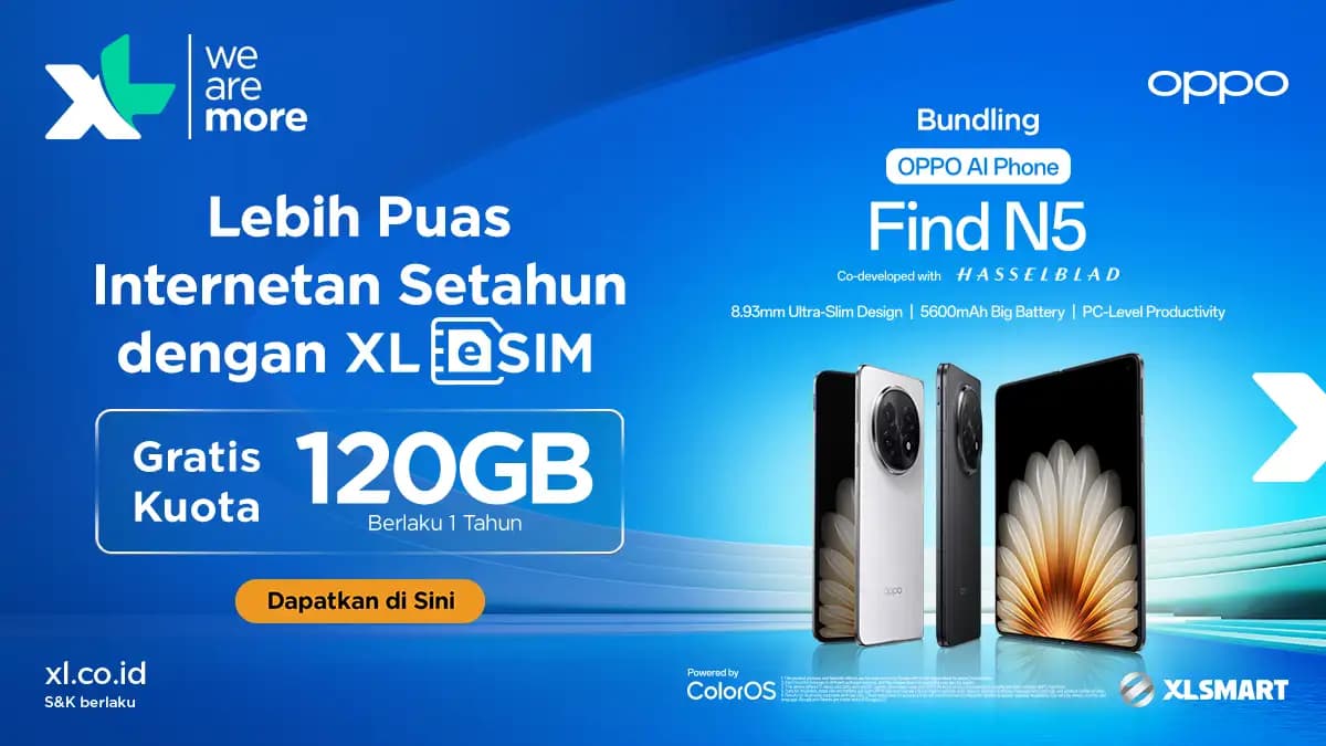 Wujudkan Kemudahan Gaya Hidup Digital Masyarakat,  XLSMART Hadirkan Bundling eSIM Eksklusif untuk OPPO Find N5 dan Samsung Galaxy Tab S10 FE/+ 