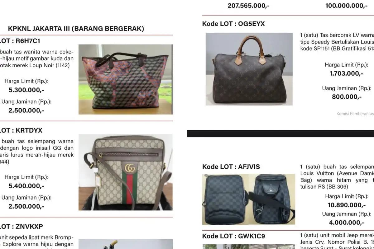 KPK Lelang Barang Sitaan Termasuk Tas Branded, Begini Cara Ikut Lelangnya  